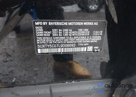 2020 BMW X3 xDrive30I из США, поврежденный, VIN 5UXTY5C07L9D06693